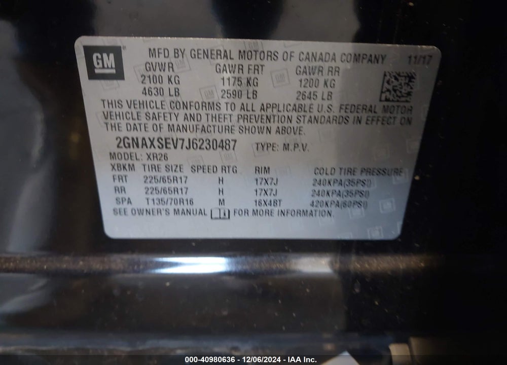 2018 CHEVROLET EQUINOX LT VIN: 2GNAXSEV7J6230487