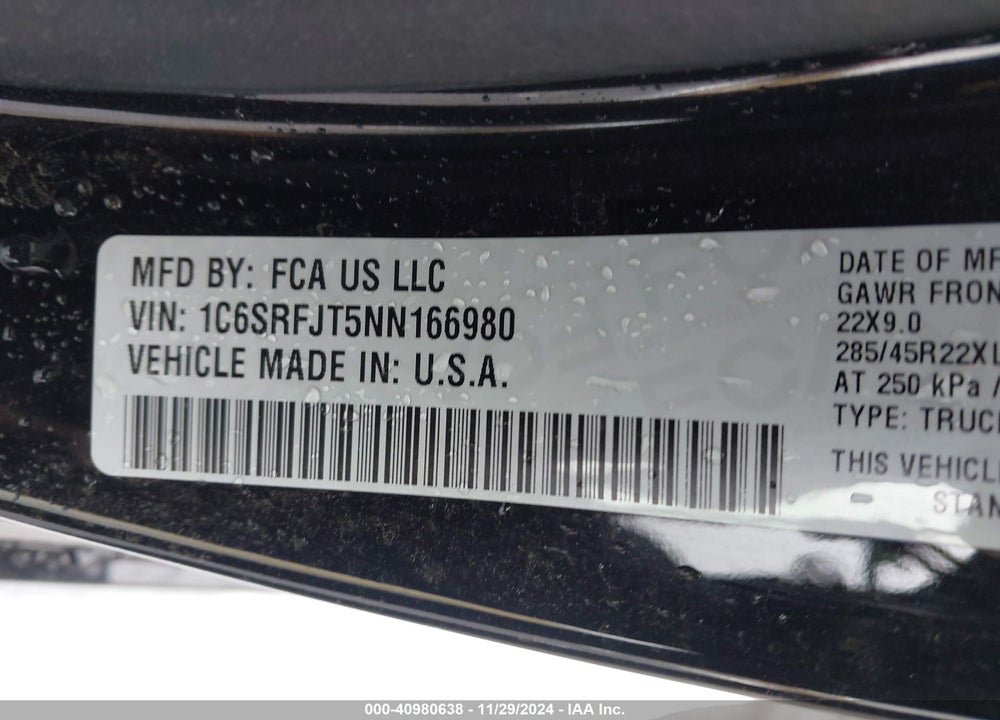 2022 RAM 1500 VIN: 1C6SRFJT5NN166980