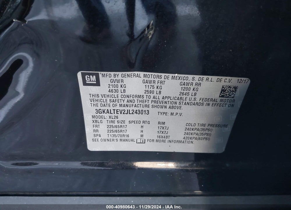 2018 GMC TERRAIN SLE VIN: 3GKALTEV2JL243013