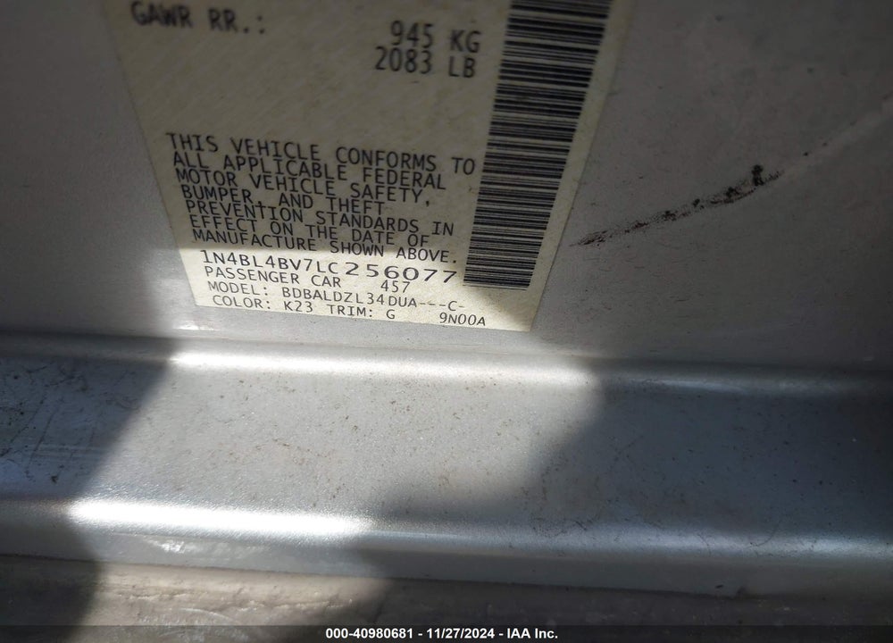 2020 NISSAN ALTIMA VIN: 1N4BL4BV7LC256077