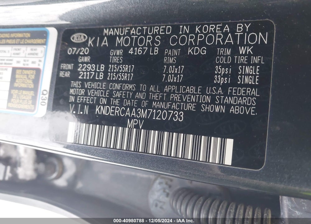 2021 KIA SELTOS EX VIN: KNDERCAA3M7120733