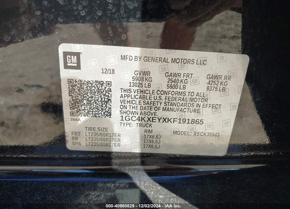 2019 CHEVROLET SILVERADO 3500HD LTZ VIN: 1GC4KXEYXKF191865