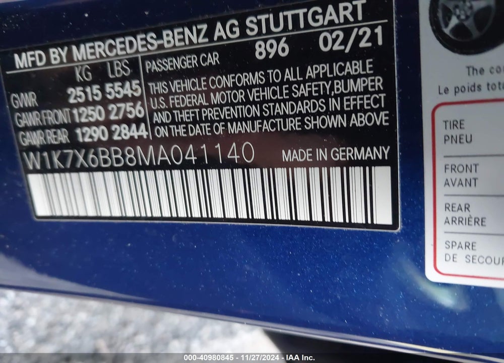 2021 MERCEDES-BENZ AMG GT 53 4-DOOR COUPE VIN: W1K7X6BB8MA041140