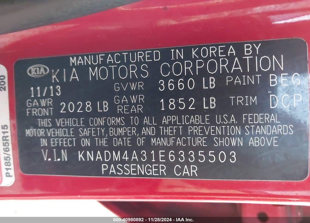 2014 KIA RIO LX VIN: KNADM4A31E6335503