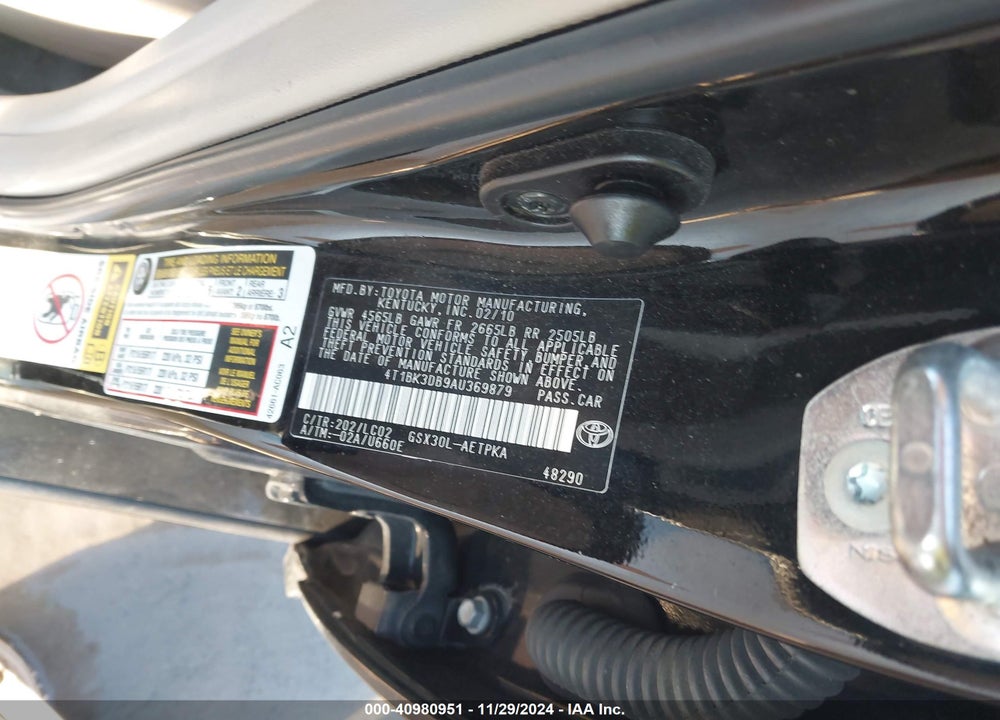 2010 TOYOTA AVALON LIMITED VIN: 4T1BK3DB9AU369879