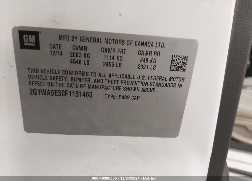 2015 CHEVROLET IMPALA LIMITED LS VIN: 2G1WA5E30F1131460