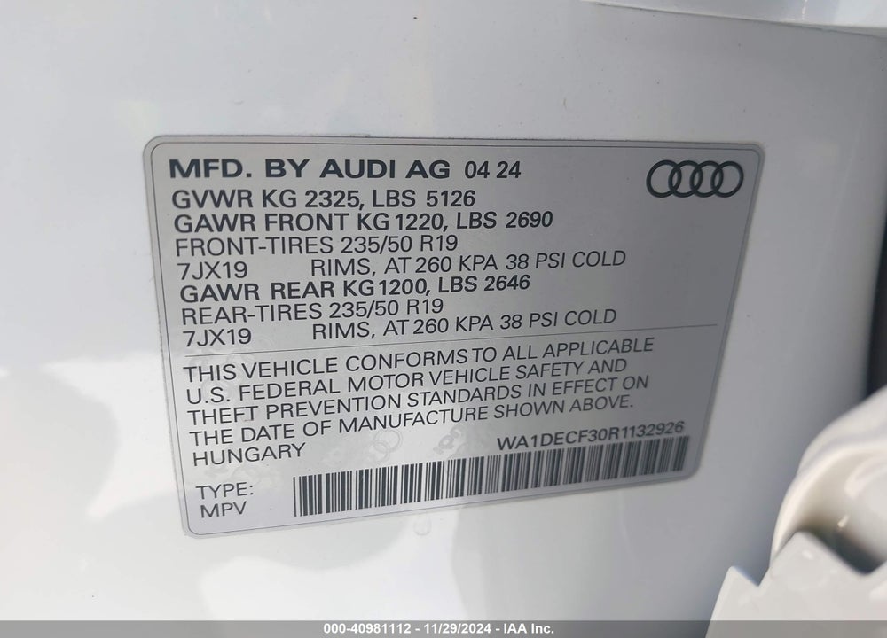 2024 AUDI Q3 PREMIUM 45 TFSI S LINE QUATTRO TIPTRONIC VIN: WA1DECF30R1132926