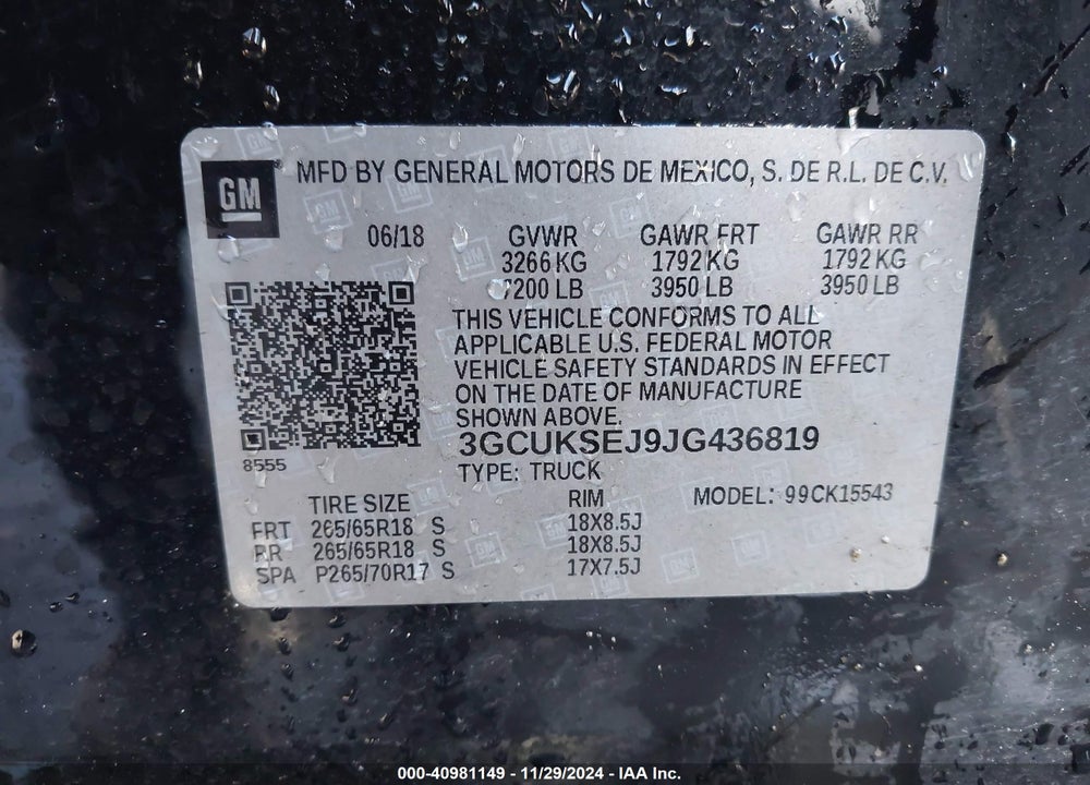 2018 CHEVROLET SILVERADO 1500 2LZ VIN: 3GCUKSEJ9JG436819