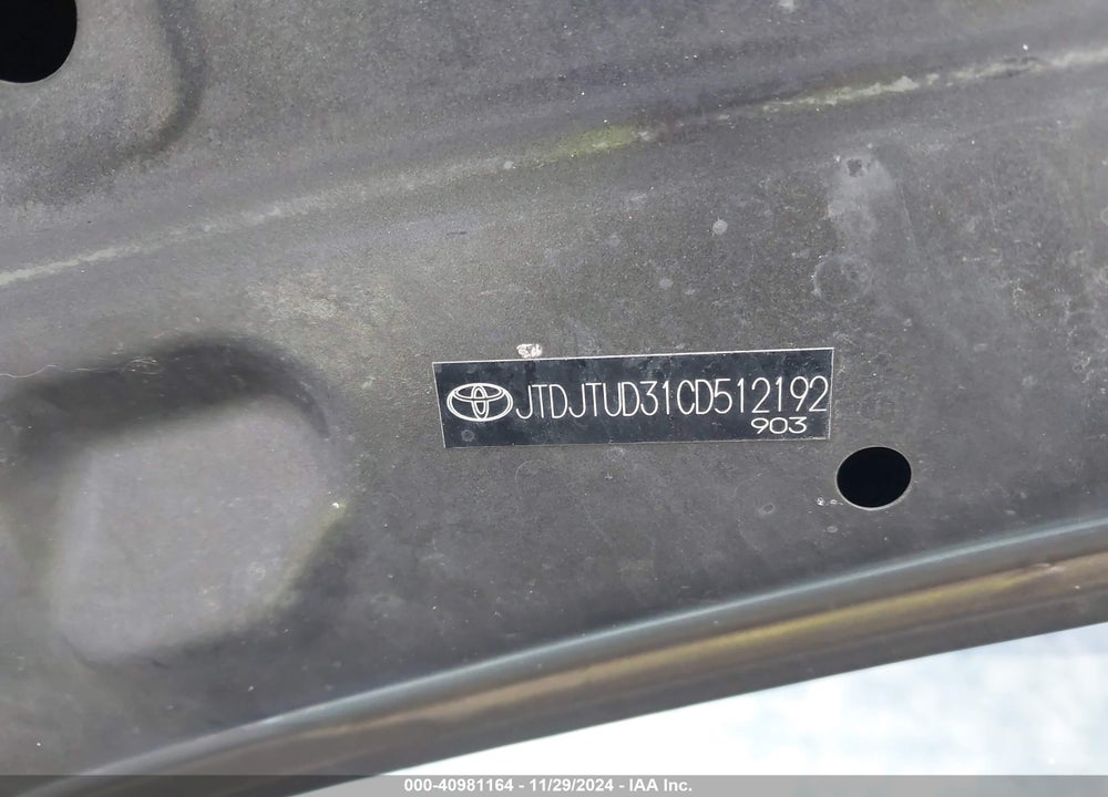 2012 TOYOTA YARIS LE VIN: JTDJTUD31CD512192