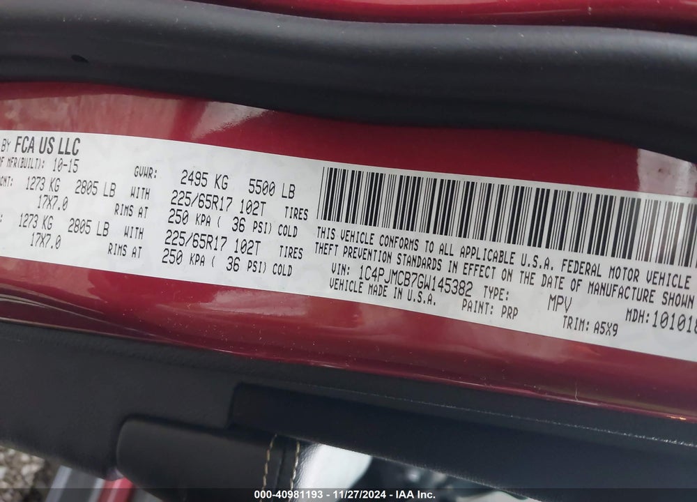 2016 JEEP CHEROKEE LATITUDE VIN: 1C4PJMCB7GW145382