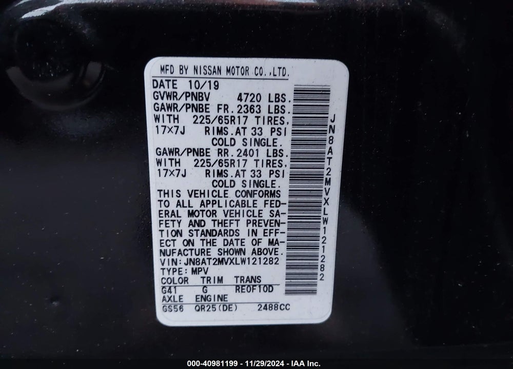 2020 NISSAN ROGUE SV INTELLIGENT AWD VIN: JN8AT2MVXLW121282