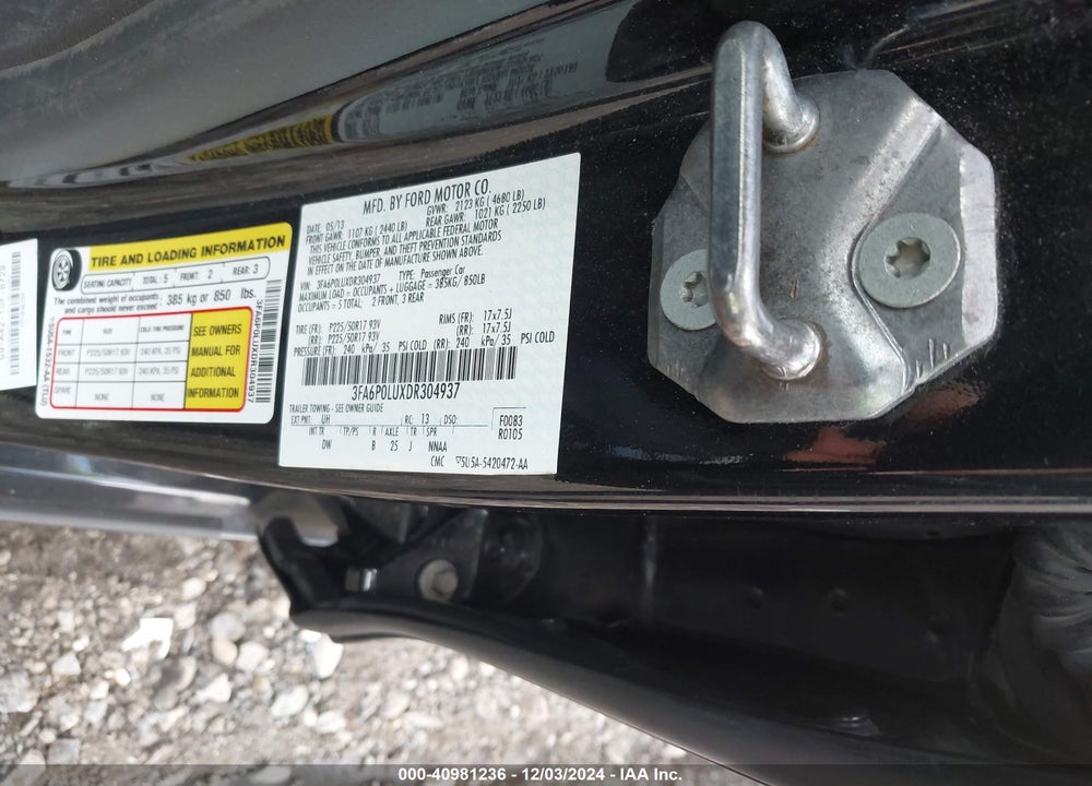 2013 FORD FUSION HYBRID SE VIN: 3FA6P0LUXDR304937
