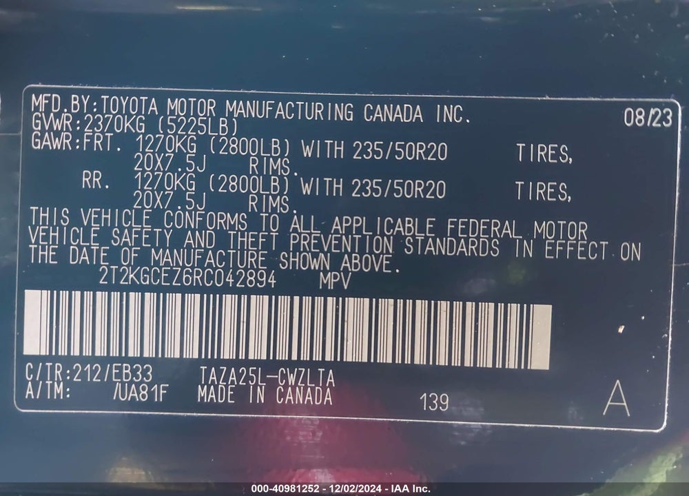 2024 LEXUS NX 350 F SPORT HANDLING VIN: 2T2KGCEZ6RC042894