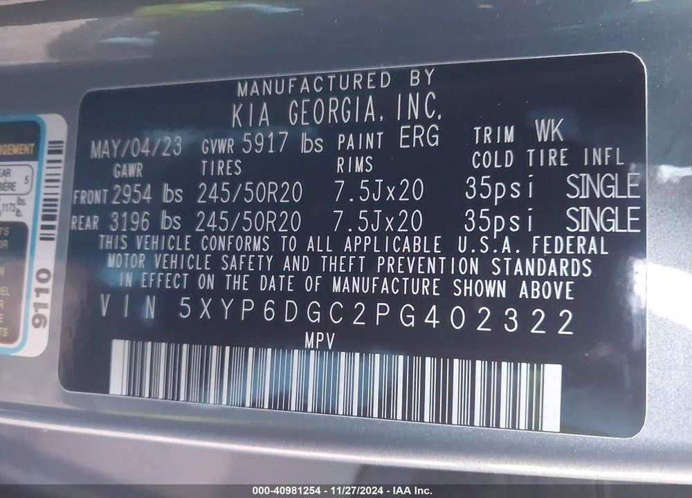 2023 KIA TELLURIDE S VIN: 5XYP6DGC2PG402322