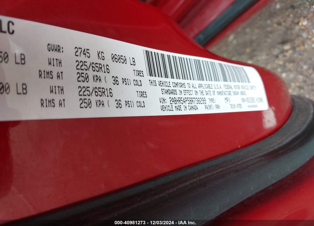 2008 CHRYSLER TOWN & COUNTRY TOURING VIN: 2A8HR54P58R738299