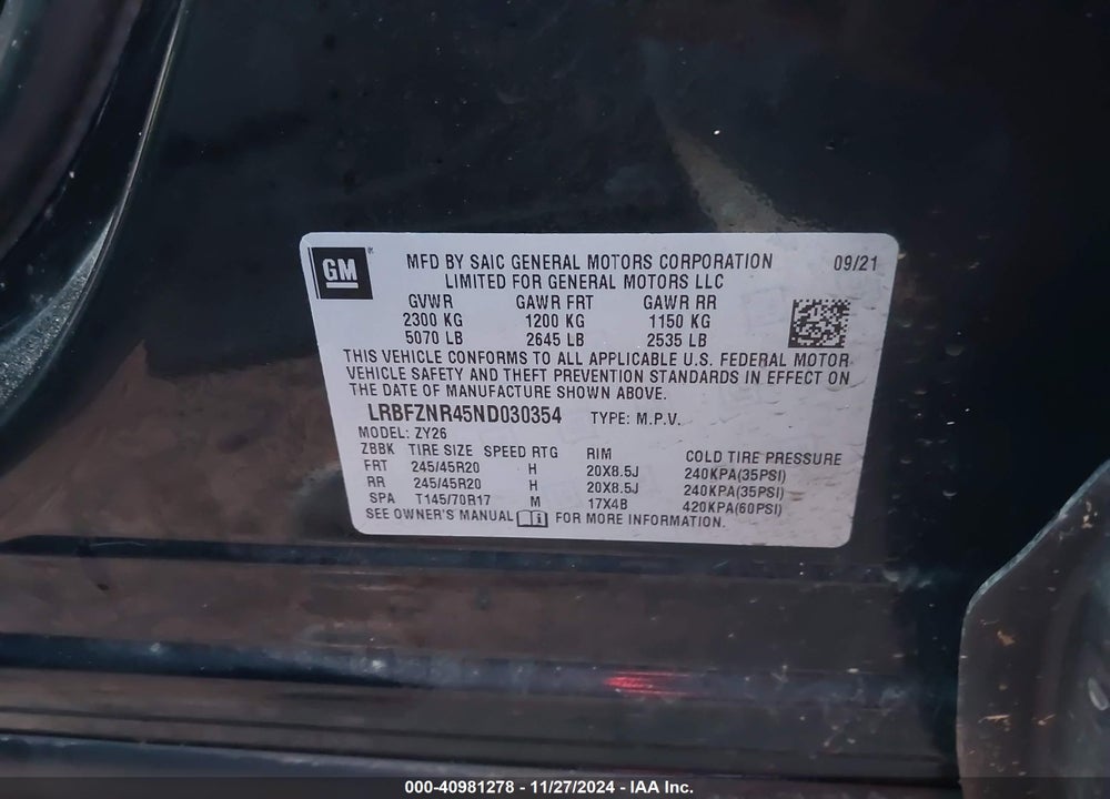 2022 BUICK ENVISION FWD ESSENCE VIN: LRBFZNR45ND030354