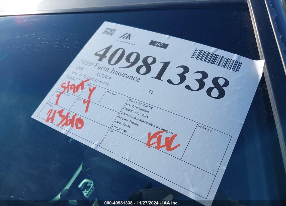2008 ACURA TL 3.2 VIN: 19UUA66278A016018