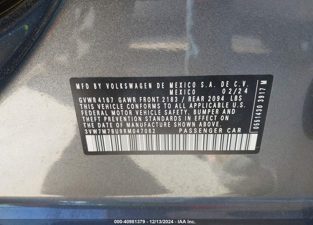 2024 VOLKSWAGEN JETTA VIN: 3VW7M7BU9RM047062