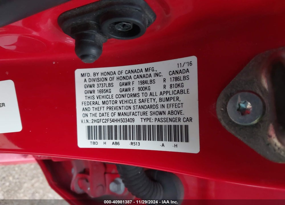 2017 HONDA CIVIC LX VIN: 2HGFC2F54HH503409