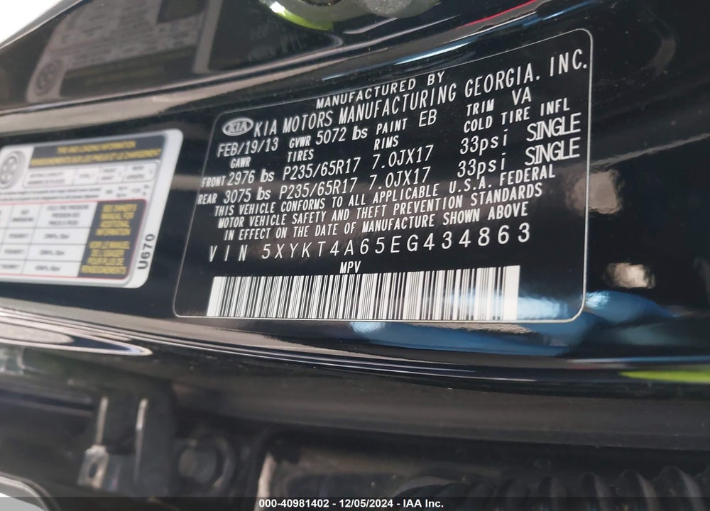 2014 KIA SORENTO LX VIN: 5XYKT4A65EG434863