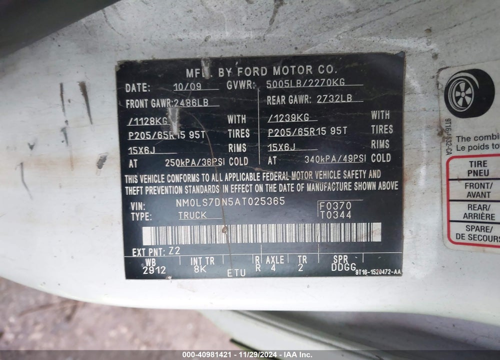 2010 FORD TRANSIT CONNECT XLT VIN: NM0LS7DN5AT025365