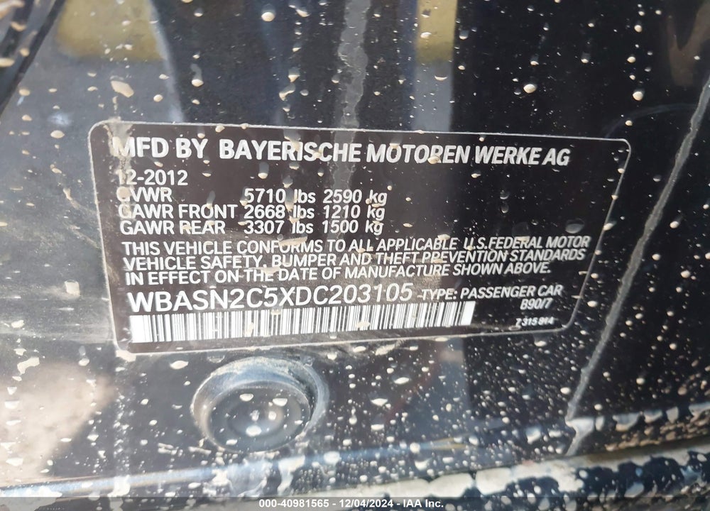 2013 BMW 535I GRAN TURISMO VIN: WBASN2C5XDC203105