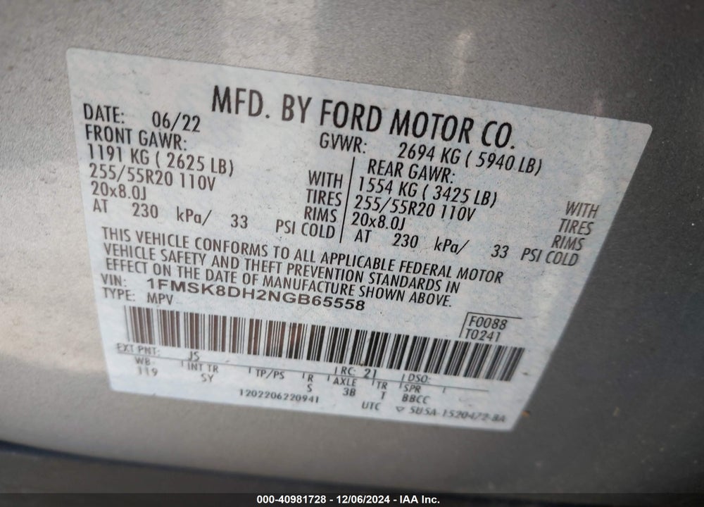 2022 FORD EXPLORER XLT VIN: 1FMSK8DH2NGB65558