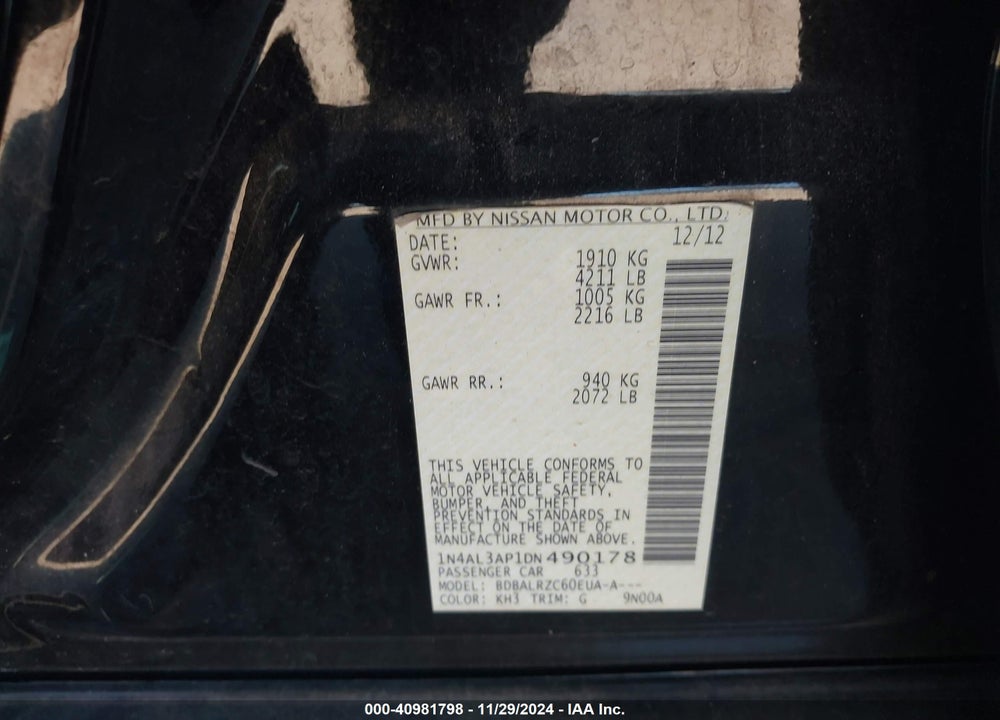 2013 NISSAN ALTIMA 2.5 S VIN: 1N4AL3AP1DN490178