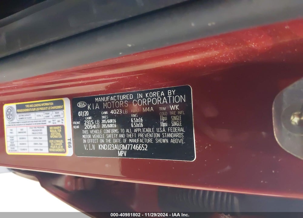 2021 KIA SOUL LX VIN: KNDJ23AU3M7746652