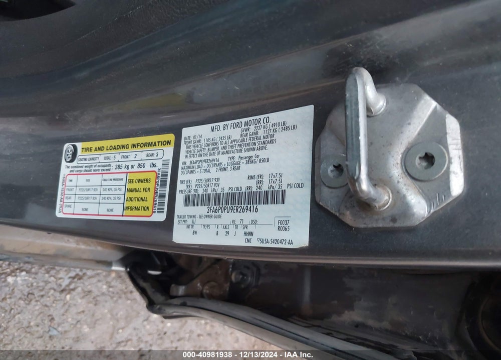 2014 FORD FUSION VIN: 3FA6P0PU9ER269416