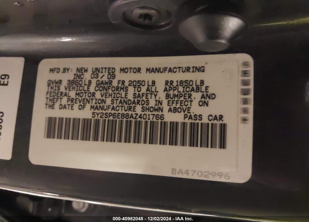 2010 PONTIAC VIBE VIN: 5Y2SP6E88AZ401766