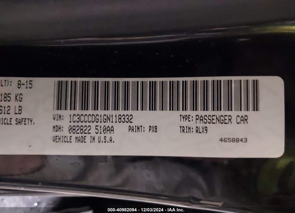2016 CHRYSLER 200 S VIN: 1C3CCCDG1GN118332