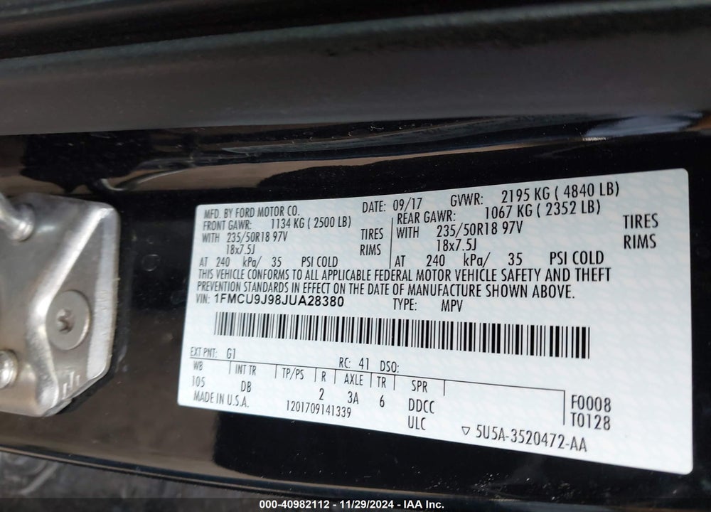 2018 FORD ESCAPE TITANIUM VIN: 1FMCU9J98JUA28380