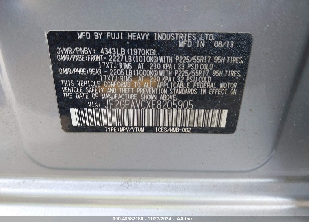 2014 SUBARU XV CROSSTREK 2.0I PREMIUM VIN: JF2GPAVCXE8205905