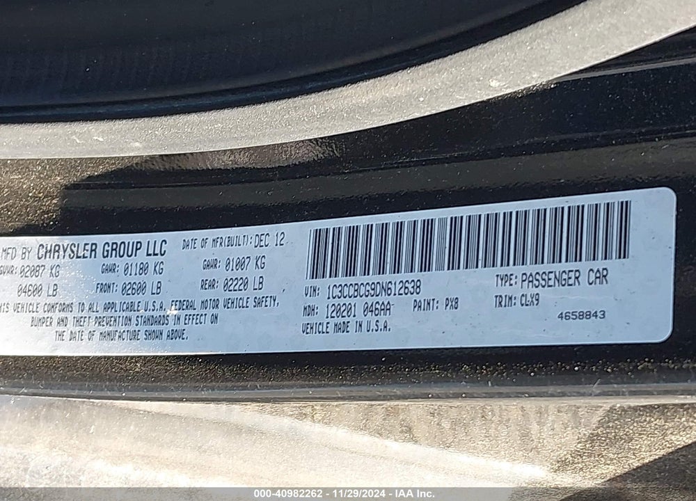 2013 CHRYSLER 200 VIN: 1C3CCBCG9DN612638