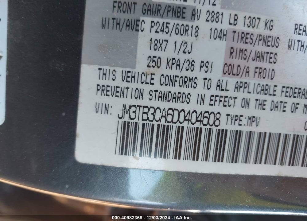 2013 MAZDA CX-9 TOURING VIN: JM3TB3CA6D0404608