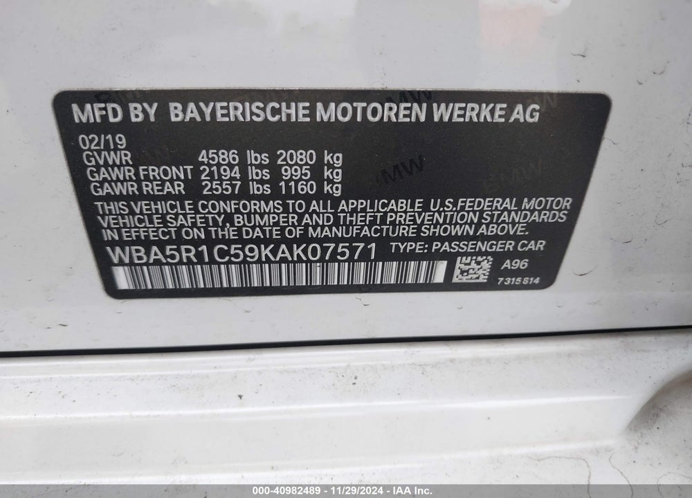 2019 BMW 330I VIN: WBA5R1C59KAK07571