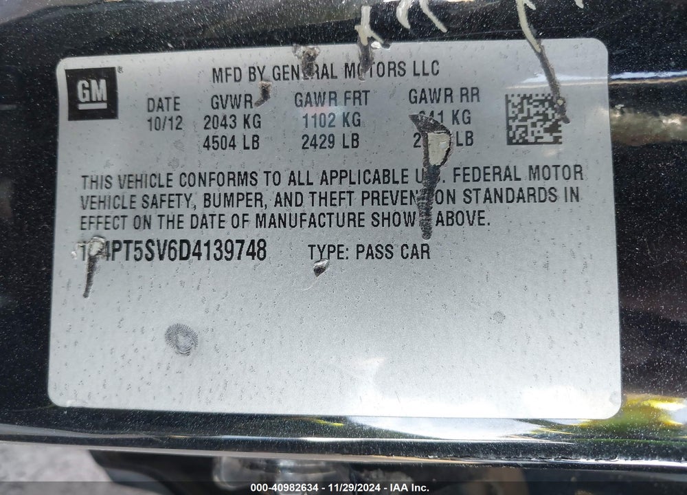 2013 BUICK VERANO PREMIUM GROUP VIN: 1G4PT5SV6D4139748