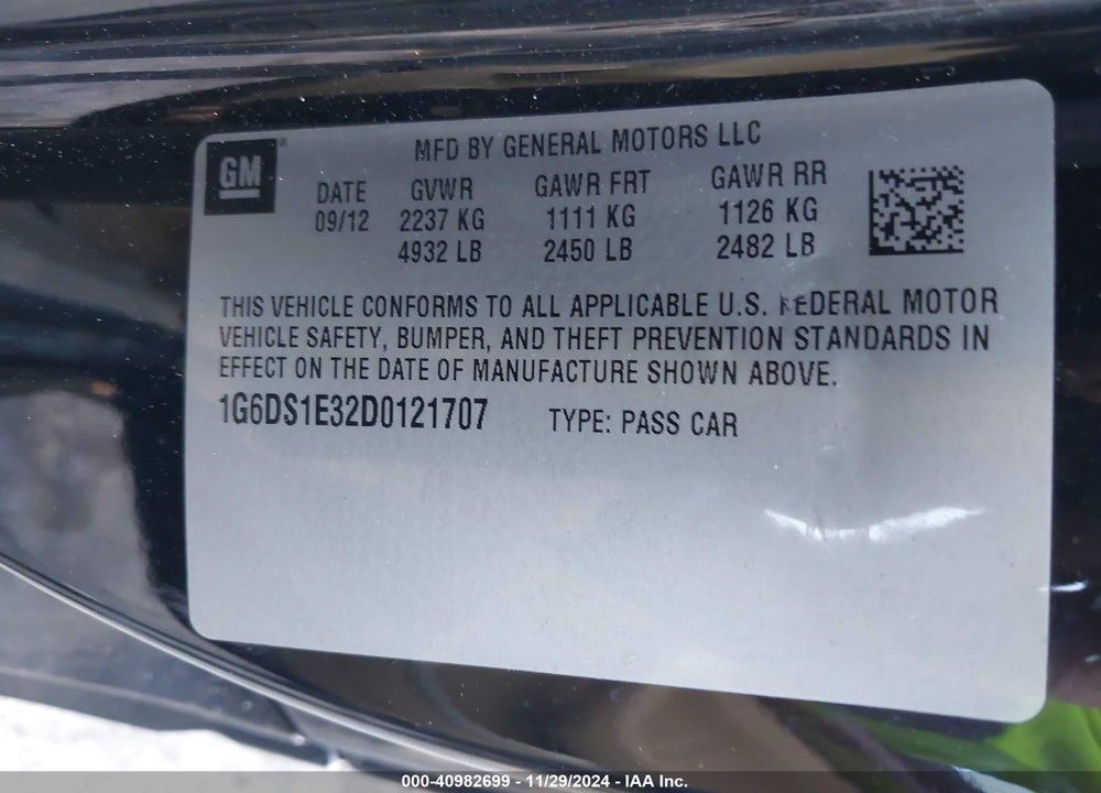 2013 CADILLAC CTS PREMIUM VIN: 1G6DS1E32D0121707