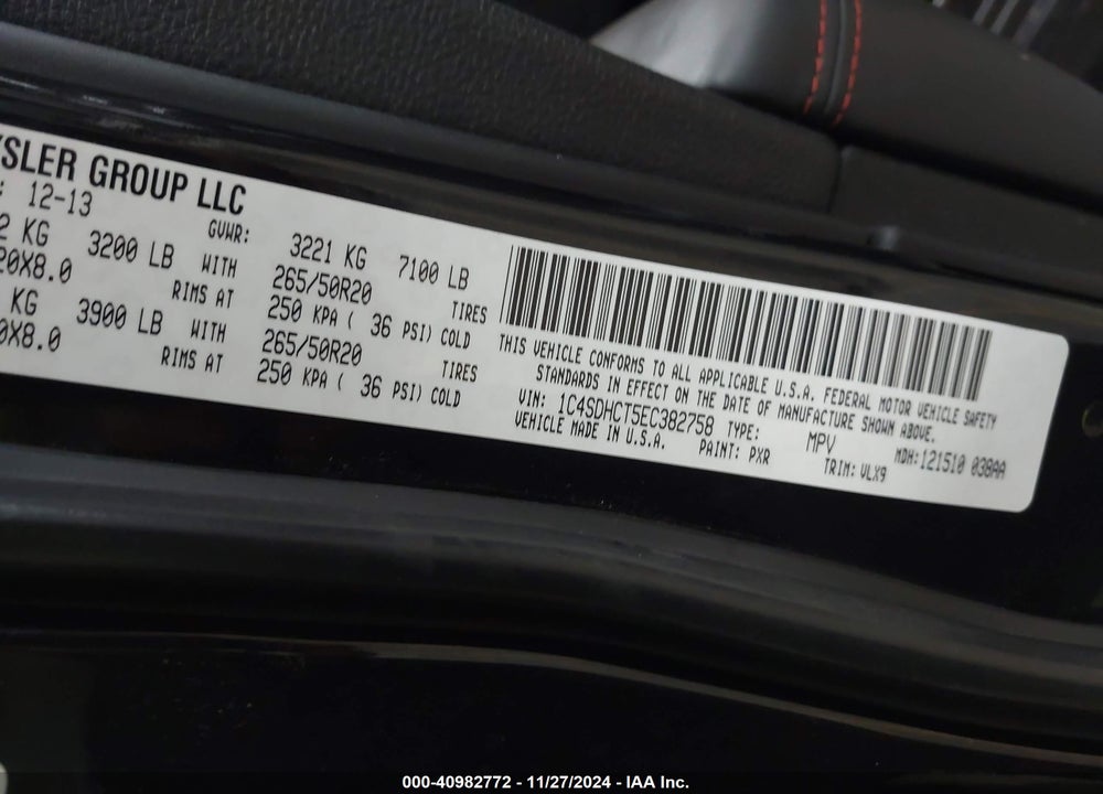 2014 DODGE DURANGO R/T VIN: 1C4SDHCT5EC382758