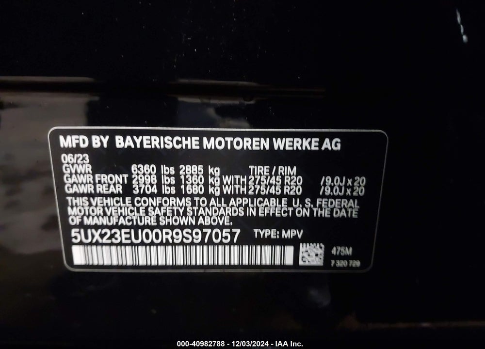 2024 BMW X5 XDRIVE40I VIN: 5UX23EU00R9S97057