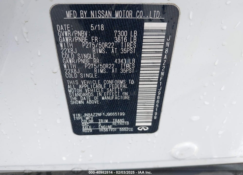 2018 INFINITI QX80 VIN: JN8AZ2NF1J9665199