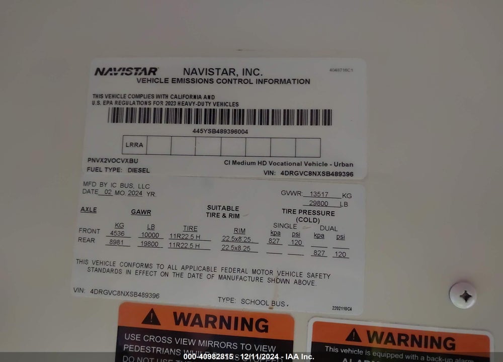 2025 IC CORPORATION 3000 CE VIN: 4DRGVC8NXSB489396