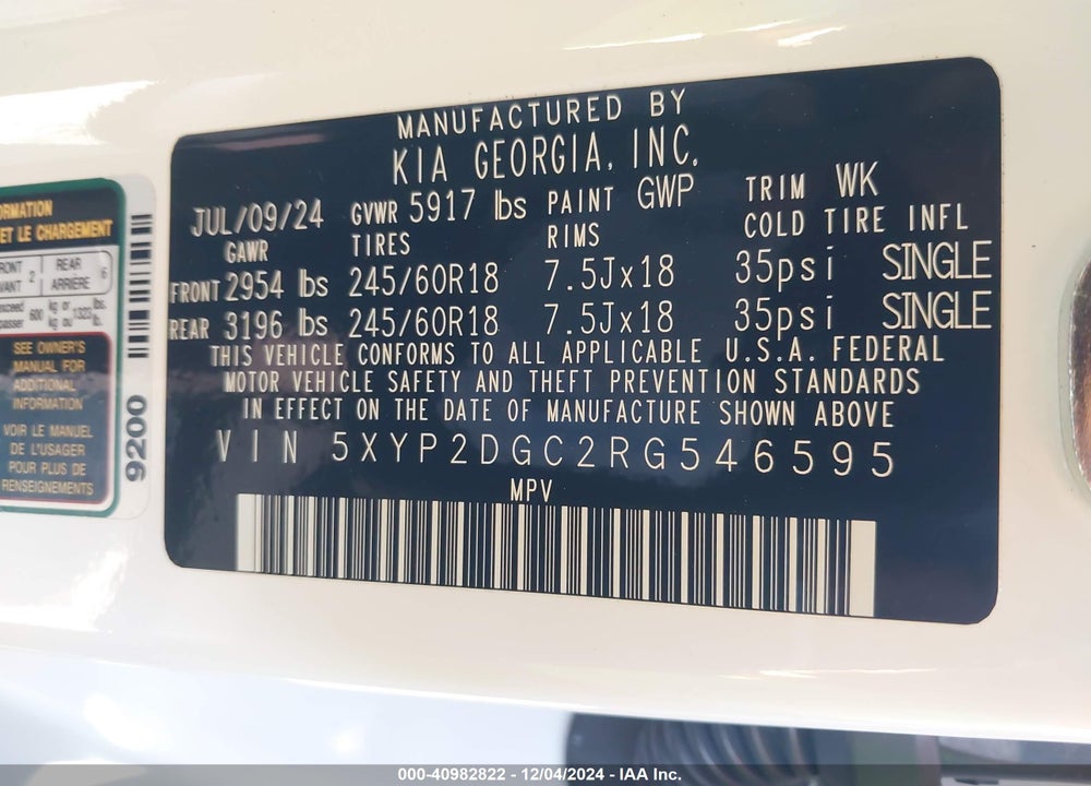 2024 KIA TELLURIDE LX VIN: 5XYP2DGC2RG546595