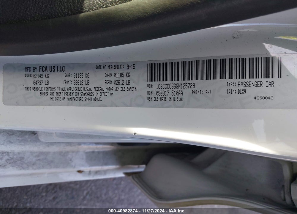 2016 CHRYSLER 200 C VIN: 1C3CCCCG6GN125729