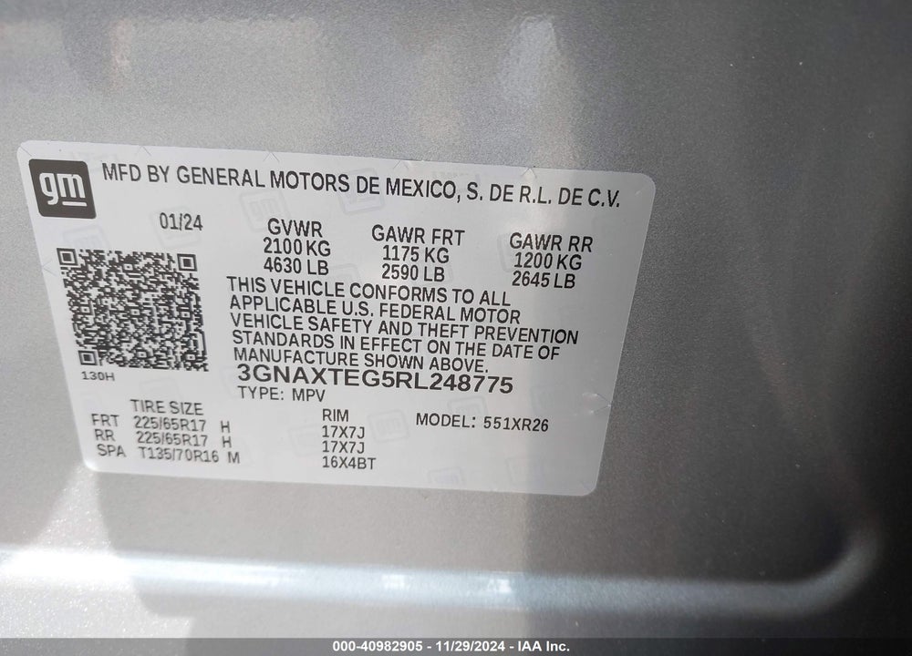 2024 CHEVROLET EQUINOX VIN: 3GNAXTEG5RL248775