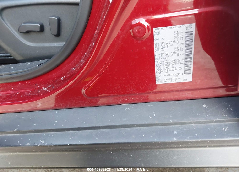 2019 NISSAN ROGUE SV VIN: 5N1AT2MV6KC734314