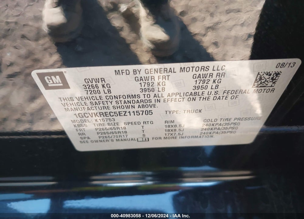 2014 CHEVROLET SILVERADO 1500 VIN: 1GCVKREC5EZ115705