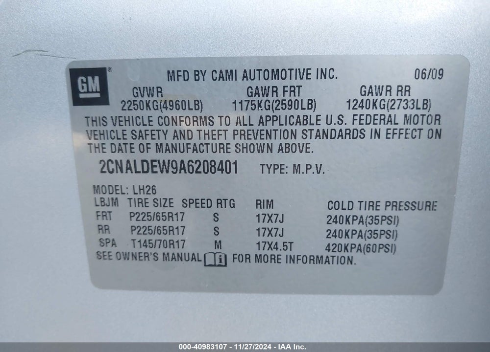 2010 CHEVROLET EQUINOX LT VIN: 2CNALDEW9A6208401
