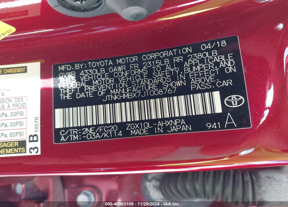 2018 TOYOTA C-HR XLE VIN: JTNKHMBX7J1008767